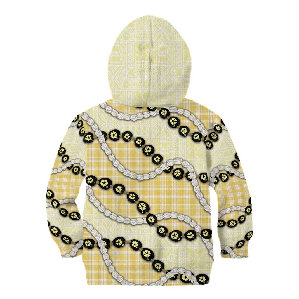 Yellow Palaka Hawaii Kid Hoodie Kukui Nut Pikake Lei Hawaiian Tapa Pattern - Polynesian Pride