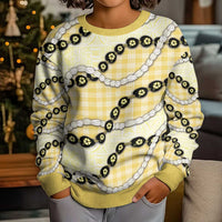 Yellow Palaka Hawaii Kid Ugly Christmas Sweater Kukui Nut Pikake Lei Hawaiian Tapa Pattern - Polynesian Pride