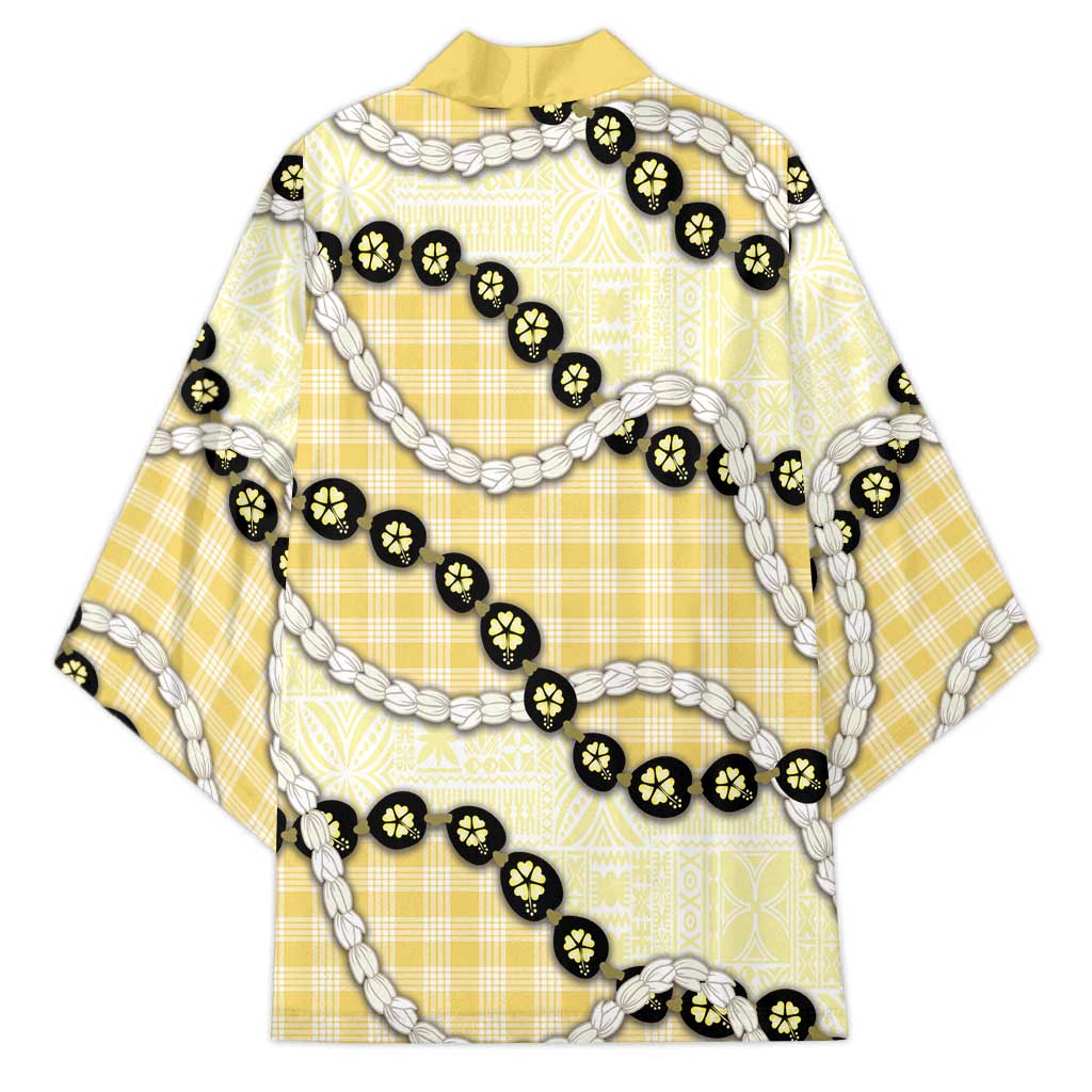 Yellow Palaka Hawaii Kimono Kukui Nut Pikake Lei Hawaiian Tapa Pattern - Polynesian Pride