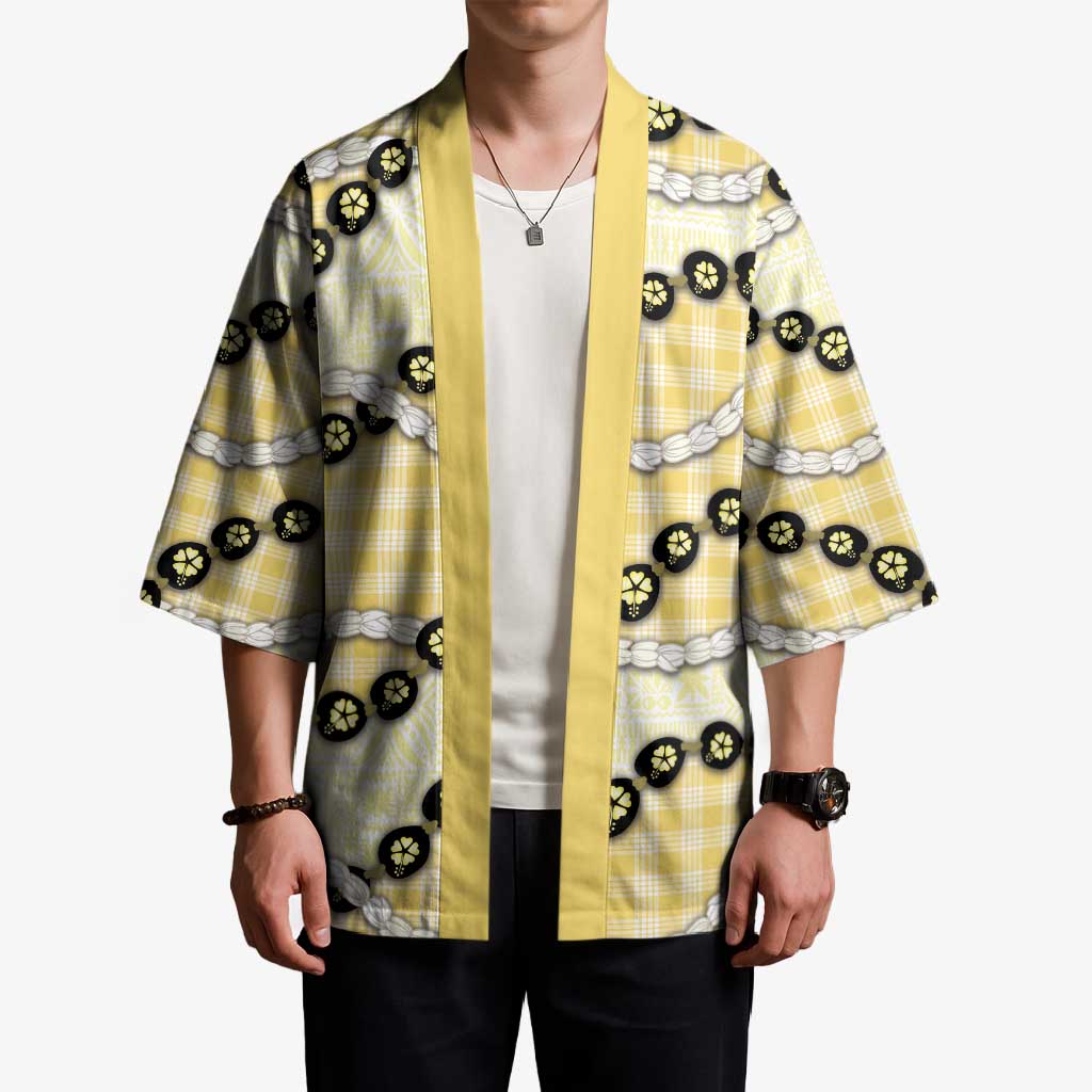 Yellow Palaka Hawaii Kimono Kukui Nut Pikake Lei Hawaiian Tapa Pattern - Polynesian Pride