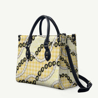 Yellow Palaka Hawaii Leather Bag Kukui Nut Pikake Lei Hawaiian Tapa Pattern - Polynesian Pride