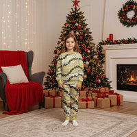 Yellow Palaka Hawaii Christmas Pajama Set Kukui Nut Pikake Lei Hawaiian Tapa Pattern - Polynesian Pride