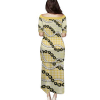 Yellow Palaka Hawaii Puletasi Kukui Nut Pikake Lei Hawaiian Tapa Pattern - Polynesian Pride