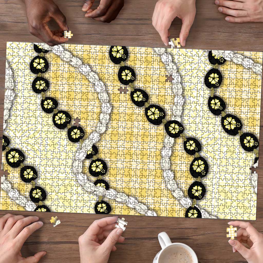 Yellow Palaka Hawaii Puzzle Kukui Nut Pikake Lei Hawaiian Tapa Pattern - Polynesian Pride