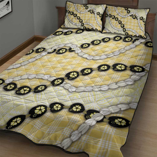 Home / Products / Yellow Palaka Hawaii Quilt Bed Set Kukui Nut Pikake ...