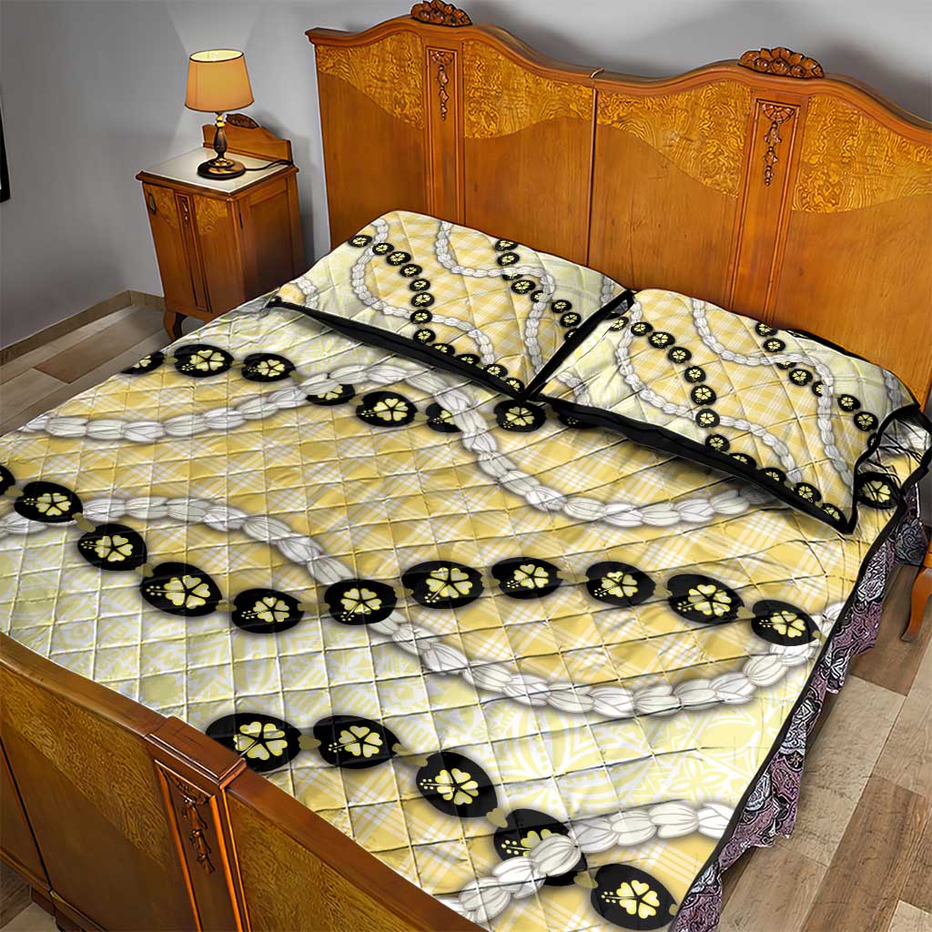 Yellow Palaka Hawaii Quilt Bed Set Kukui Nut Pikake Lei Hawaiian Tapa Pattern - Polynesian Pride
