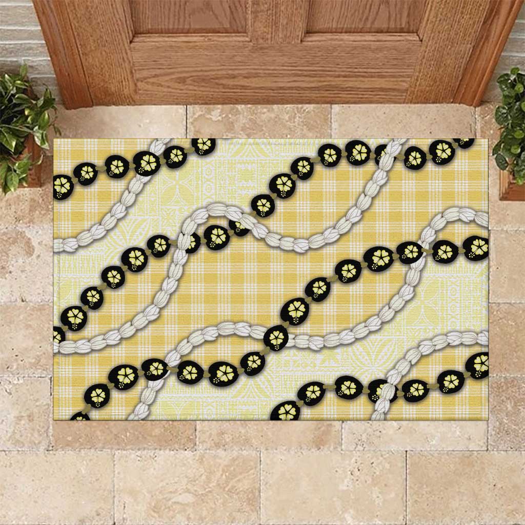 Yellow Palaka Hawaii Rubber Doormat Kukui Nut Pikake Lei Hawaiian Tapa Pattern - Polynesian Pride