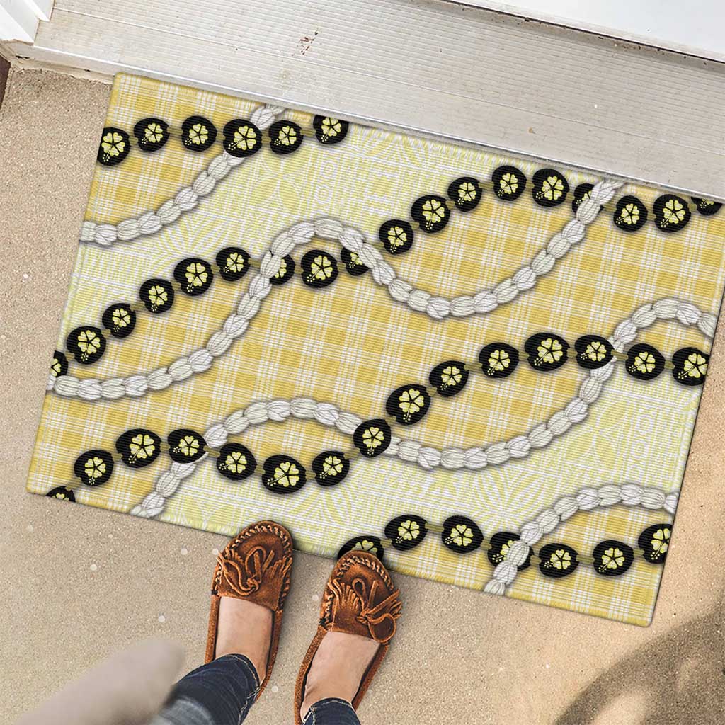 Yellow Palaka Hawaii Rubber Doormat Kukui Nut Pikake Lei Hawaiian Tapa Pattern - Polynesian Pride