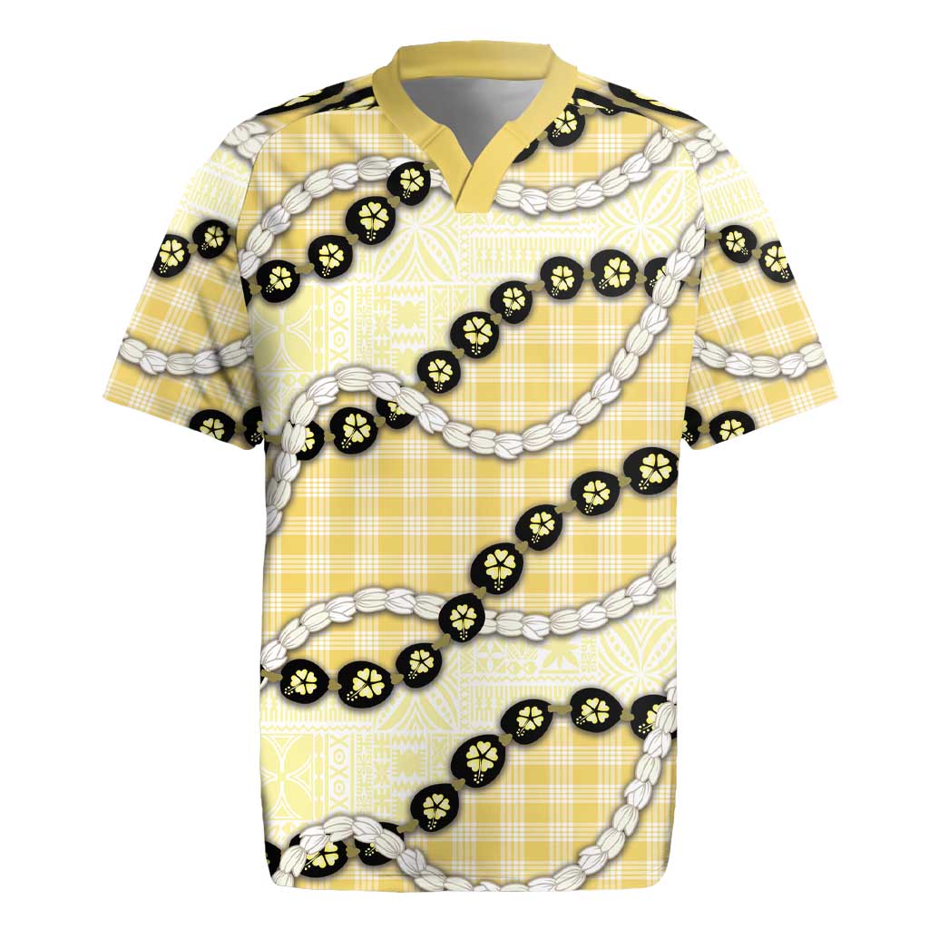 Yellow Palaka Hawaii Rugby Jersey Kukui Nut Pikake Lei Hawaiian Tapa Pattern - Polynesian Pride