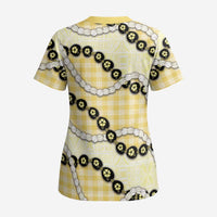 Yellow Palaka Hawaii Scrub Top Kukui Nut Pikake Lei Hawaiian Tapa Pattern - Polynesian Pride