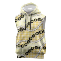 Yellow Palaka Hawaii Sleeveless Hoodie Kukui Nut Pikake Lei Hawaiian Tapa Pattern - Polynesian Pride