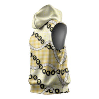 Yellow Palaka Hawaii Sleeveless Hoodie Kukui Nut Pikake Lei Hawaiian Tapa Pattern - Polynesian Pride