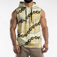 Yellow Palaka Hawaii Sleeveless Hoodie Kukui Nut Pikake Lei Hawaiian Tapa Pattern - Polynesian Pride