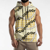 Yellow Palaka Hawaii Sleeveless Zip Hoodie Kukui Nut Pikake Lei Hawaiian Tapa Pattern - Polynesian Pride