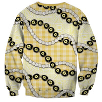 Yellow Palaka Hawaii Sweatshirt Kukui Nut Pikake Lei Hawaiian Tapa Pattern - Polynesian Pride
