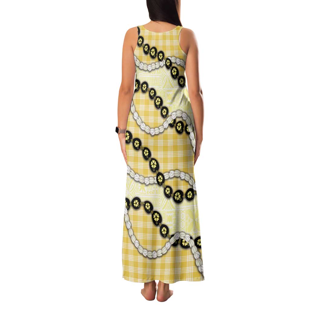 Yellow Palaka Hawaii Tank Maxi Dress Kukui Nut Pikake Lei Hawaiian Tapa Pattern - Polynesian Pride