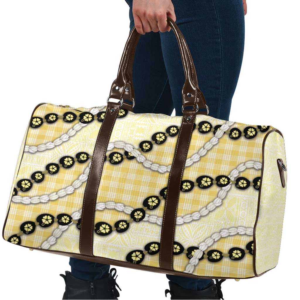 Yellow Palaka Hawaii Travel Bag Kukui Nut Pikake Lei Hawaiian Tapa Pattern - Polynesian Pride