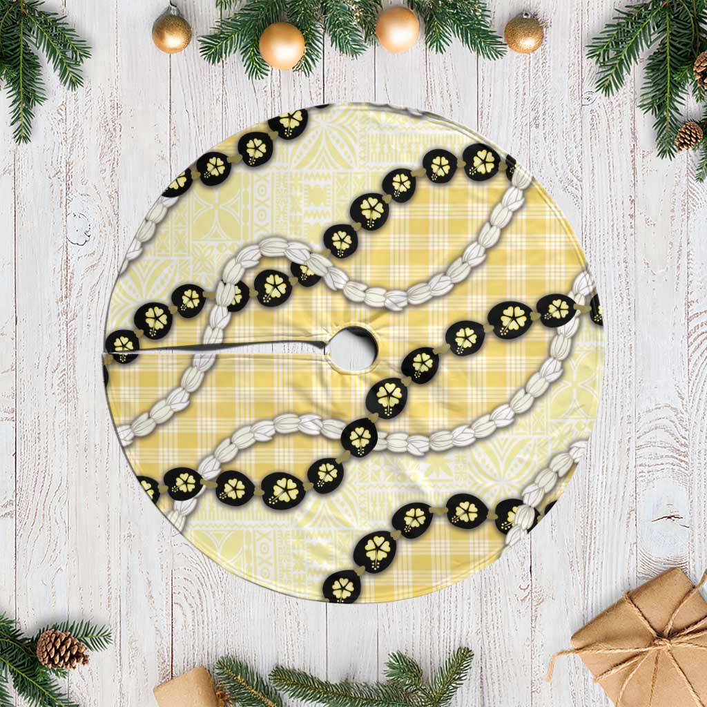 Yellow Palaka Hawaii Tree Skirt Kukui Nut Pikake Lei Hawaiian Tapa Pattern - Polynesian Pride