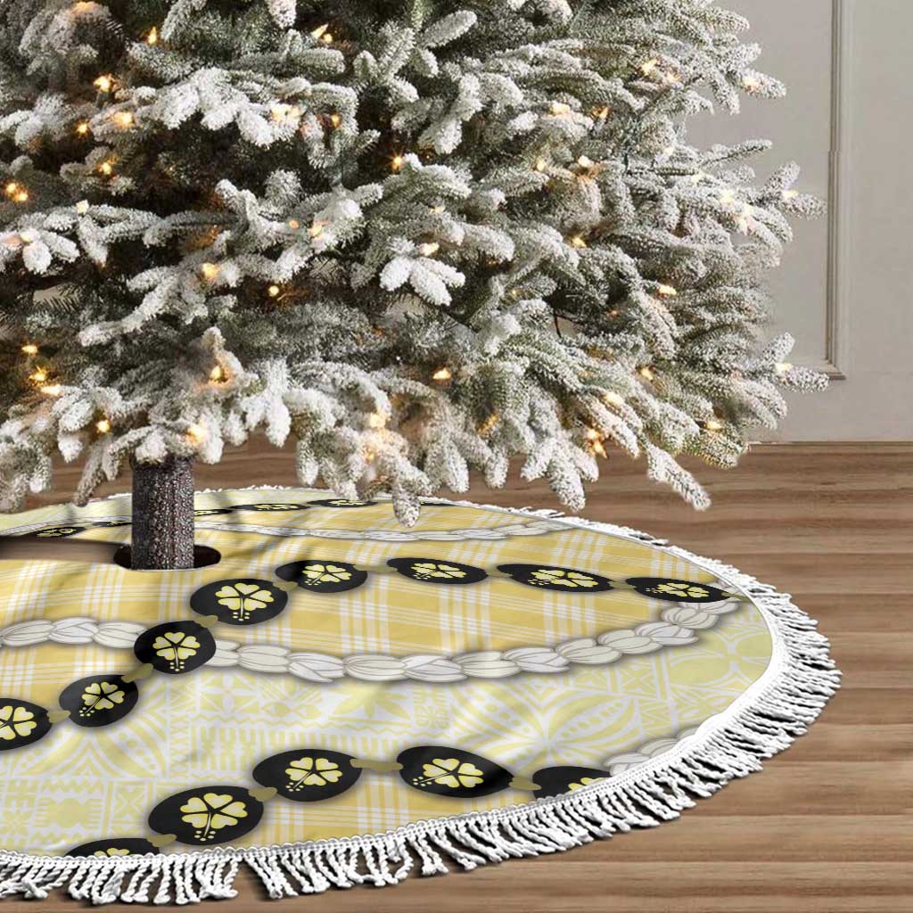 Yellow Palaka Hawaii Tree Skirt Kukui Nut Pikake Lei Hawaiian Tapa Pattern - Polynesian Pride