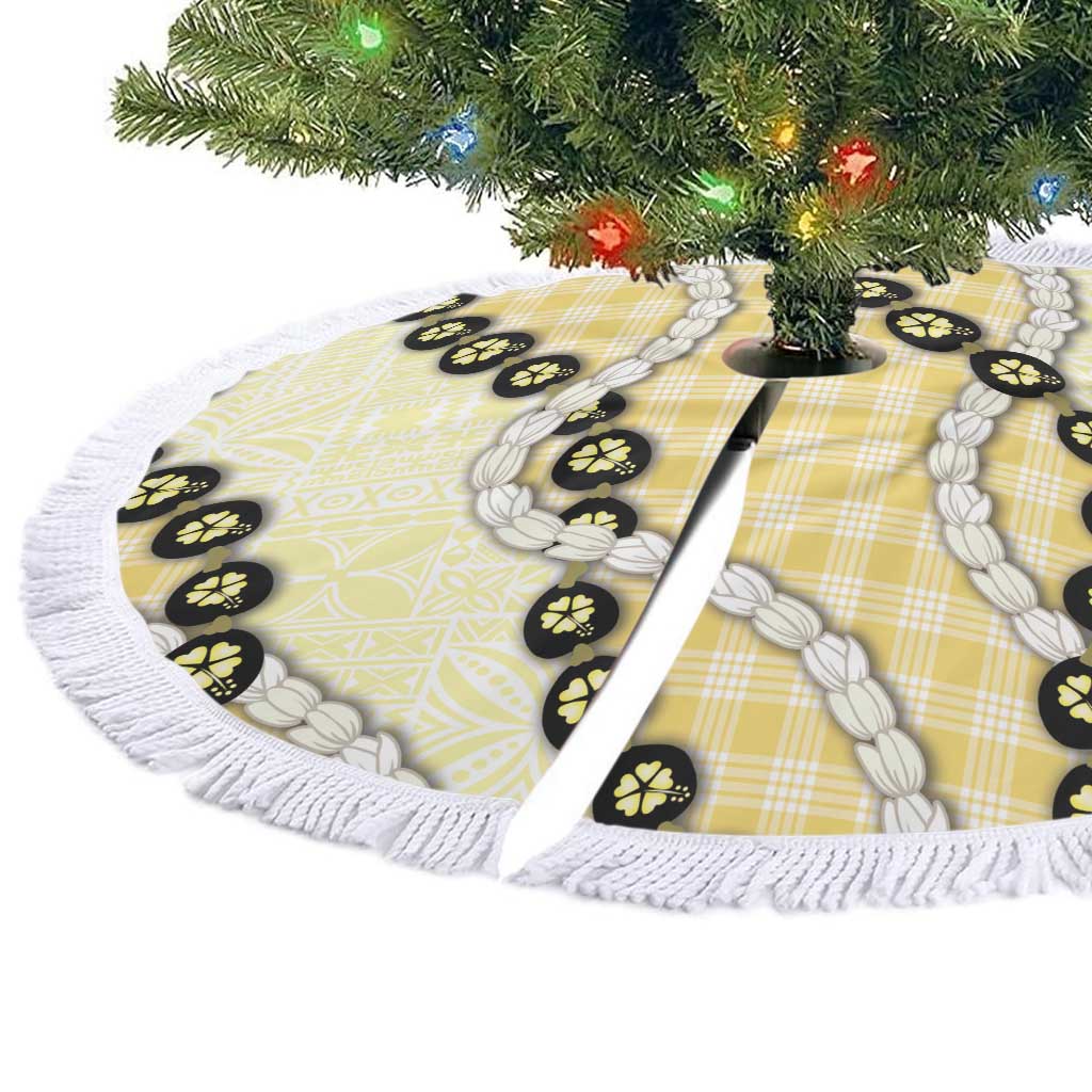 Yellow Palaka Hawaii Tree Skirt Kukui Nut Pikake Lei Hawaiian Tapa Pattern - Polynesian Pride