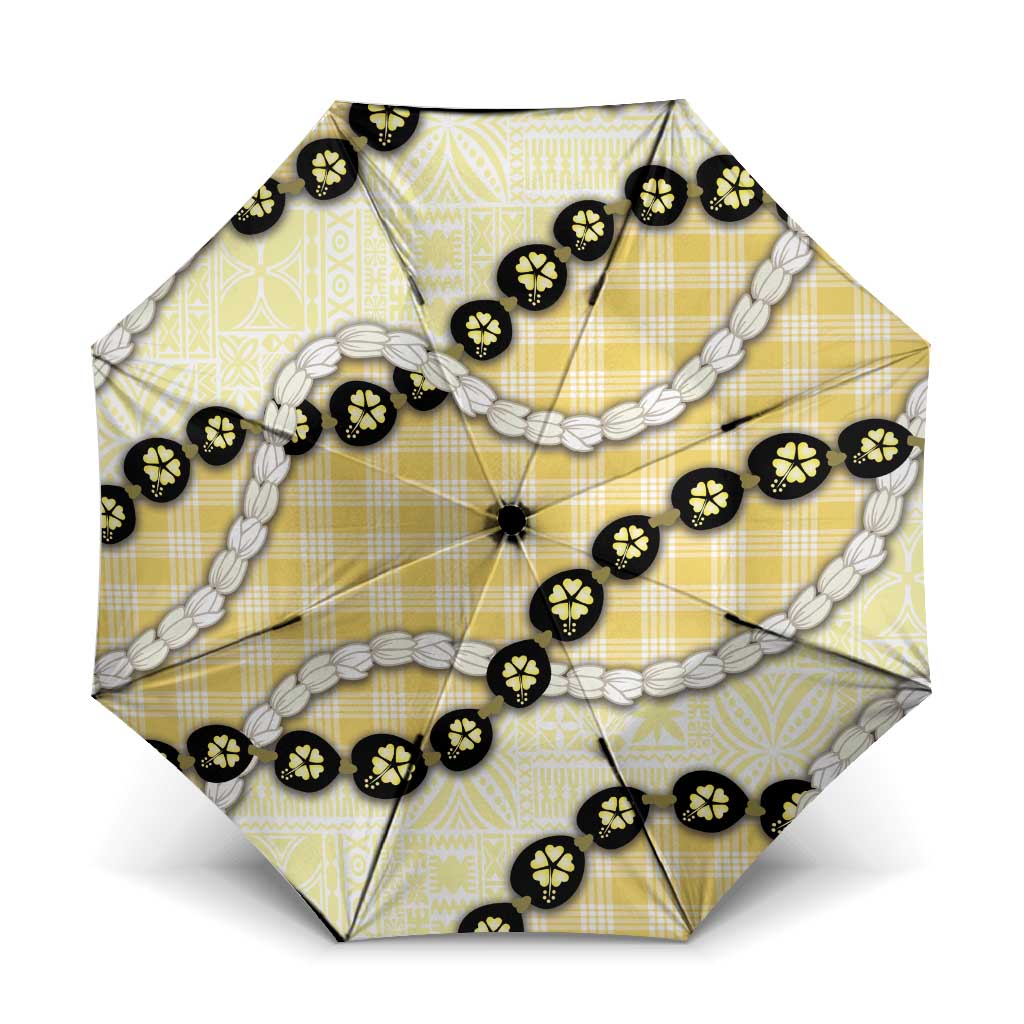Yellow Palaka Hawaii Umbrella Kukui Nut Pikake Lei Hawaiian Tapa Pattern LT14 One Size Folded 11.42 inch Opened Diameter 37.4 inch Yellow - Polynesian Pride