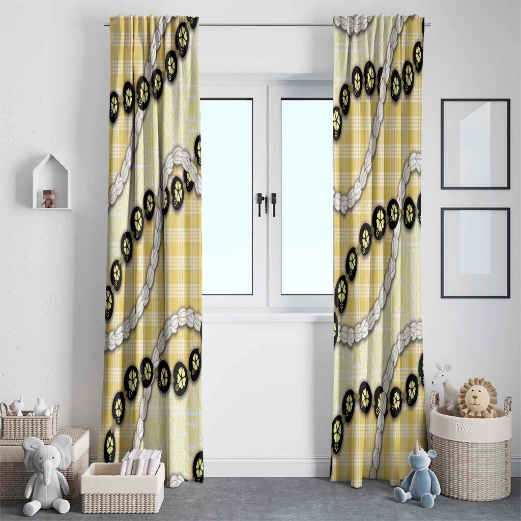 Yellow Palaka Hawaii Window Curtain Kukui Nut Pikake Lei Hawaiian Tapa Pattern - Polynesian Pride
