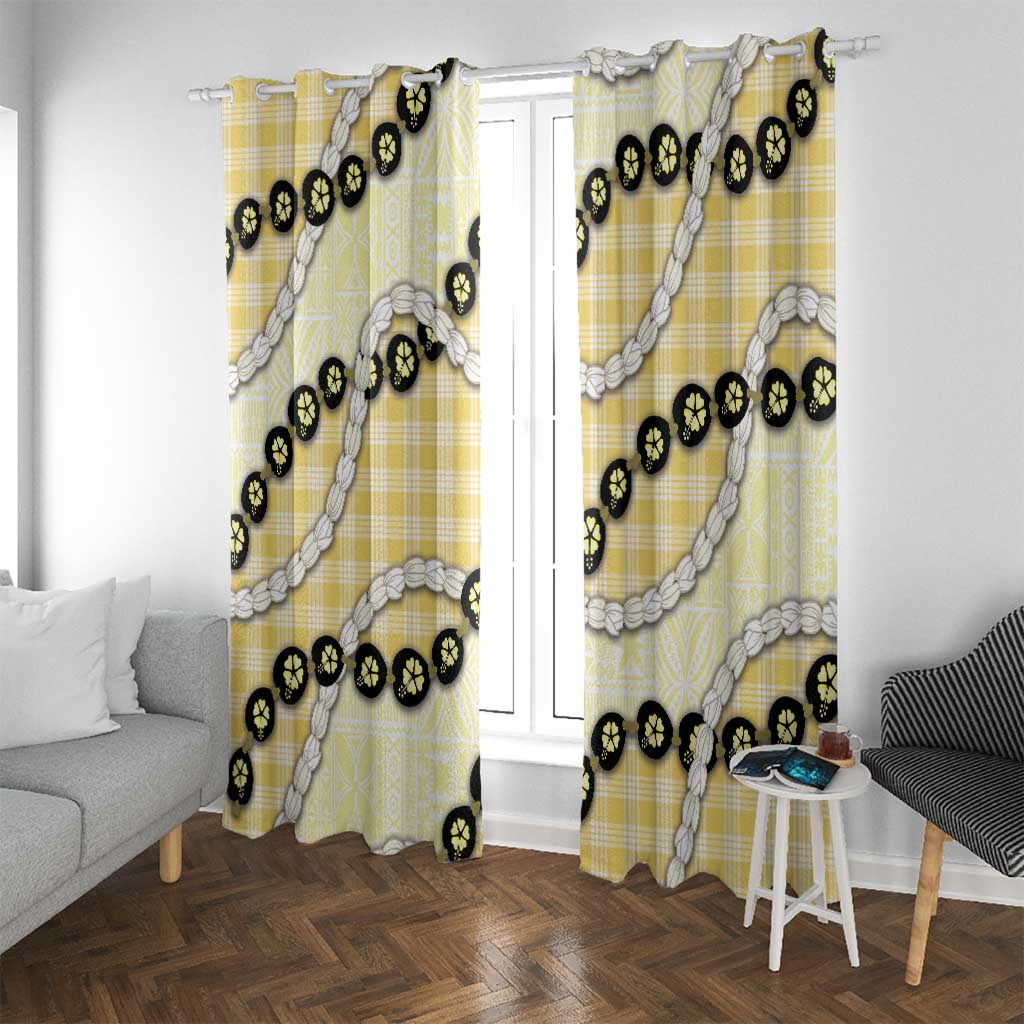 Yellow Palaka Hawaii Window Curtain Kukui Nut Pikake Lei Hawaiian Tapa Pattern - Polynesian Pride