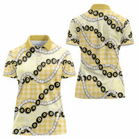 Yellow Palaka Hawaii Women Polo Shirt Kukui Nut Pikake Lei Hawaiian Tapa Pattern - Polynesian Pride