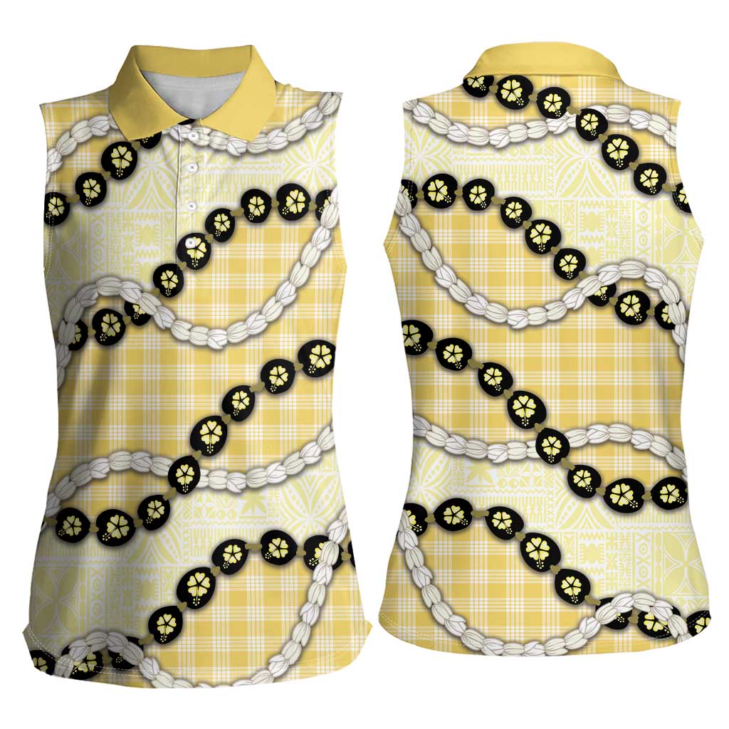 Yellow Palaka Hawaii Women Sleeveless Polo Shirt Kukui Nut Pikake Lei Hawaiian Tapa Pattern - Polynesian Pride