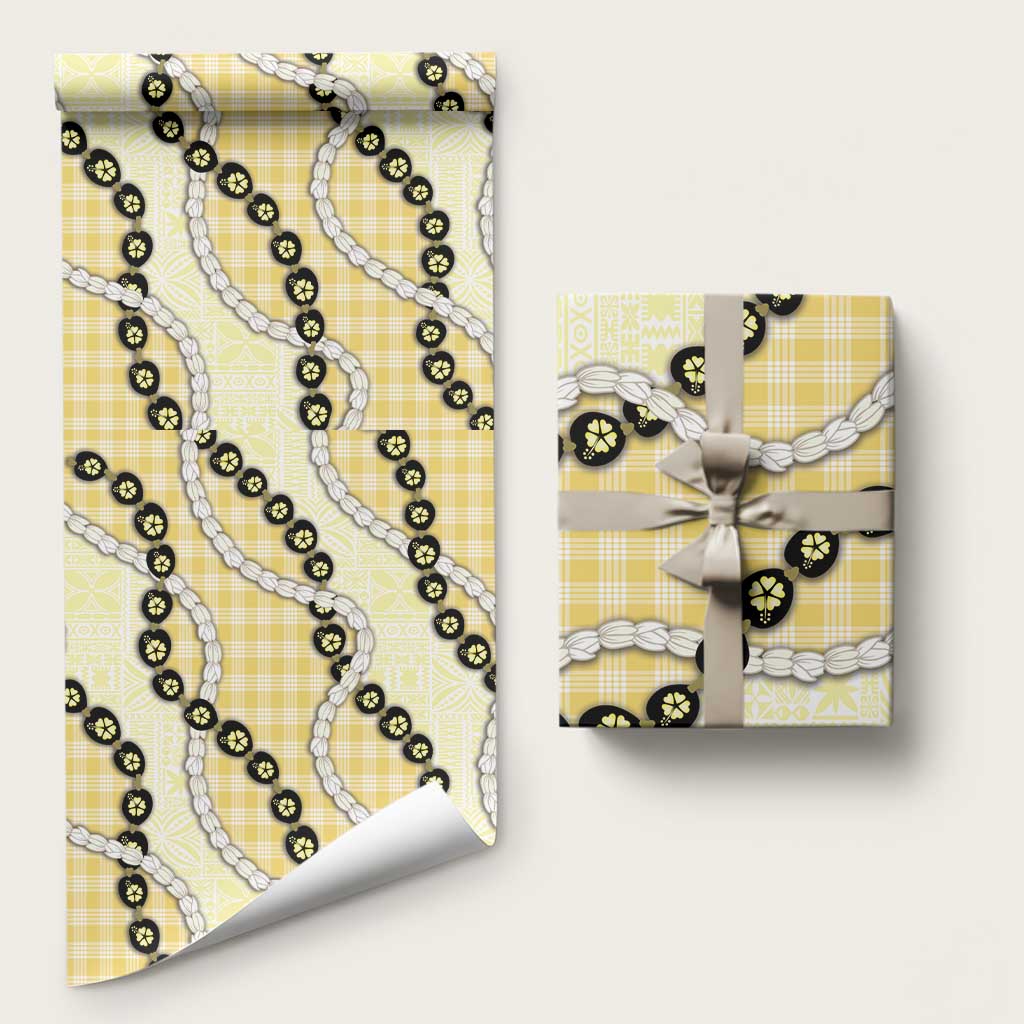 Yellow Palaka Hawaii Wrapping Paper Kukui Nut Pikake Lei Hawaiian Tapa Pattern - Polynesian Pride