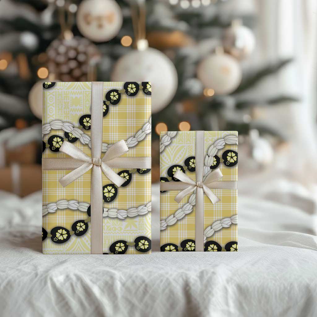 Yellow Palaka Hawaii Wrapping Paper Kukui Nut Pikake Lei Hawaiian Tapa Pattern - Polynesian Pride