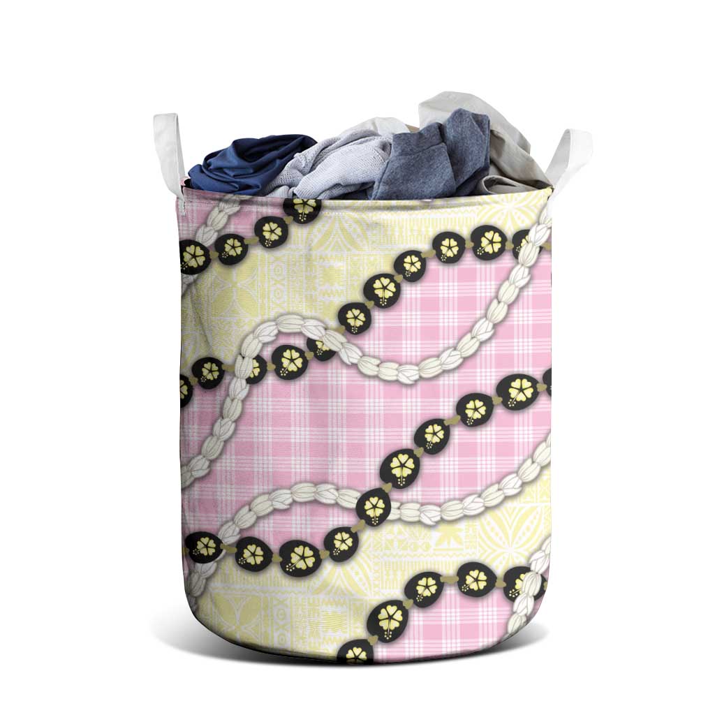 Pink Palaka Hawaii Laundry Basket Kukui Nut Pikake Lei Hawaiian Tapa Pattern - Polynesian Pride