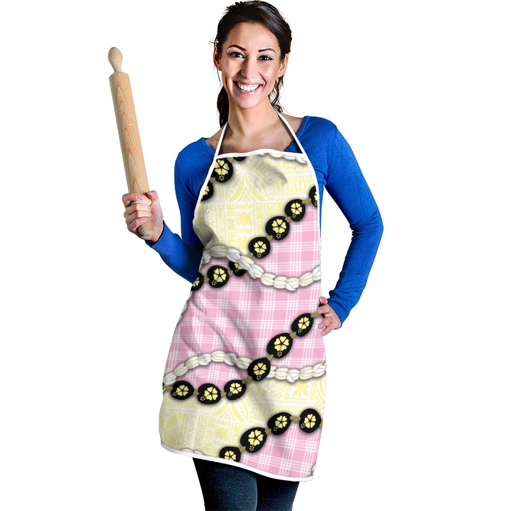 Pink Palaka Hawaii Apron Kukui Nut Pikake Lei Hawaiian Tapa Pattern - Polynesian Pride
