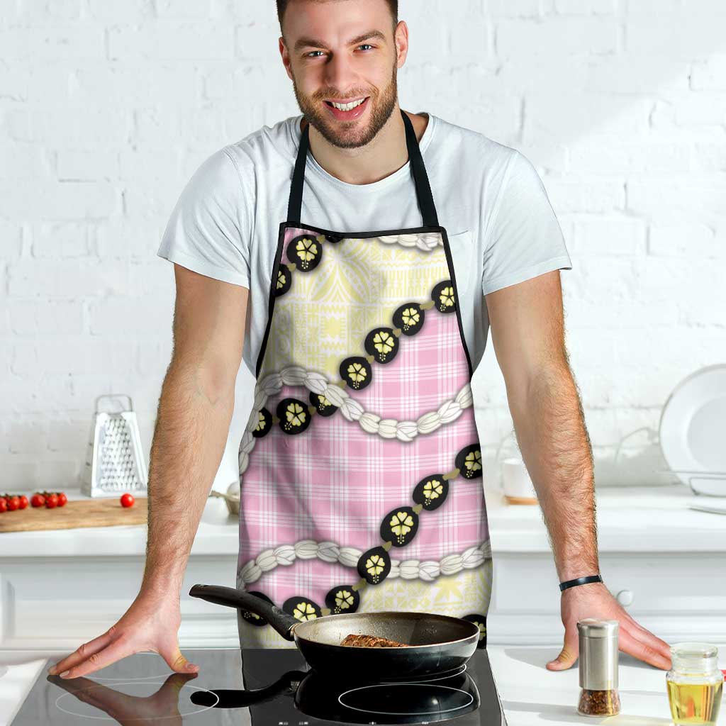 Pink Palaka Hawaii Apron Kukui Nut Pikake Lei Hawaiian Tapa Pattern - Polynesian Pride