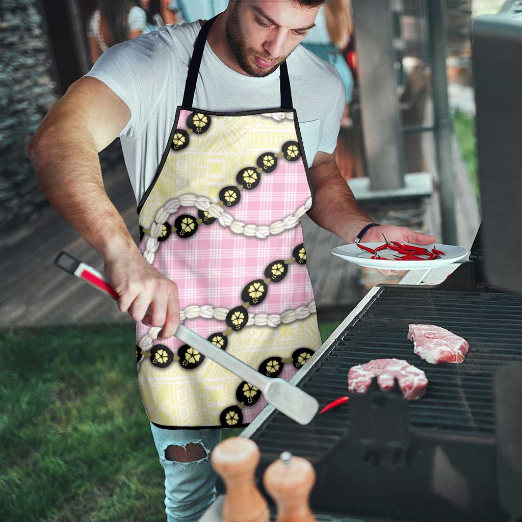 Pink Palaka Hawaii Apron Kukui Nut Pikake Lei Hawaiian Tapa Pattern - Polynesian Pride