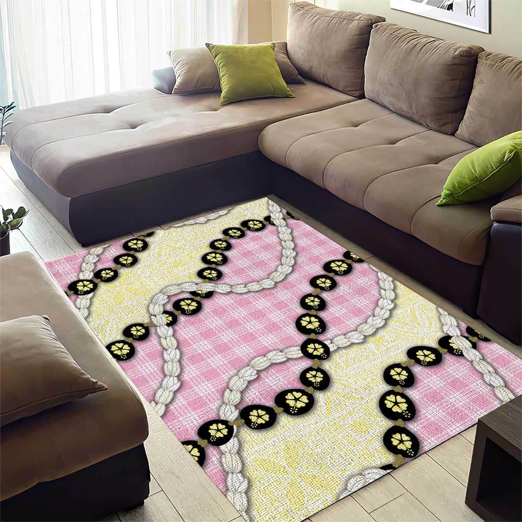 Pink Palaka Hawaii Area Rug Kukui Nut Pikake Lei Hawaiian Tapa Pattern - Polynesian Pride