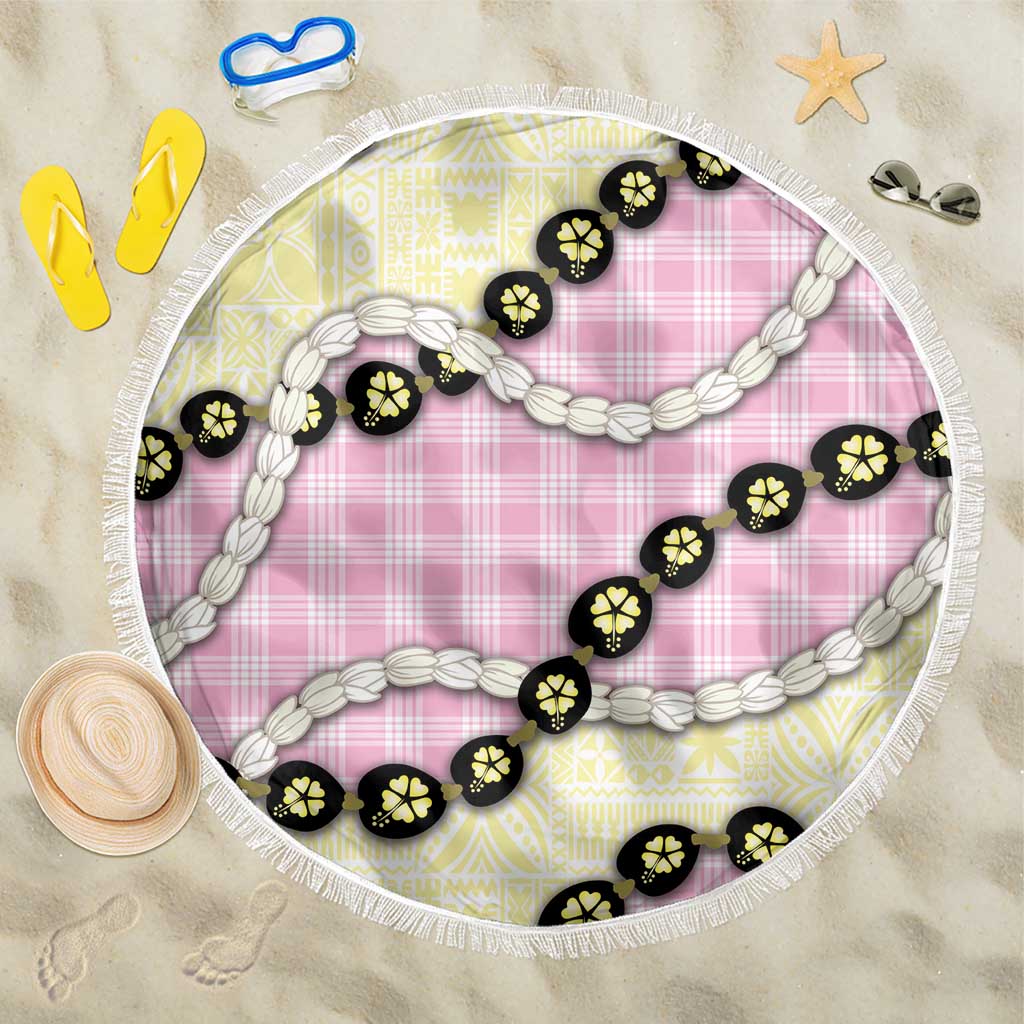 Pink Palaka Hawaii Beach Blanket Kukui Nut Pikake Lei Hawaiian Tapa Pattern - Polynesian Pride