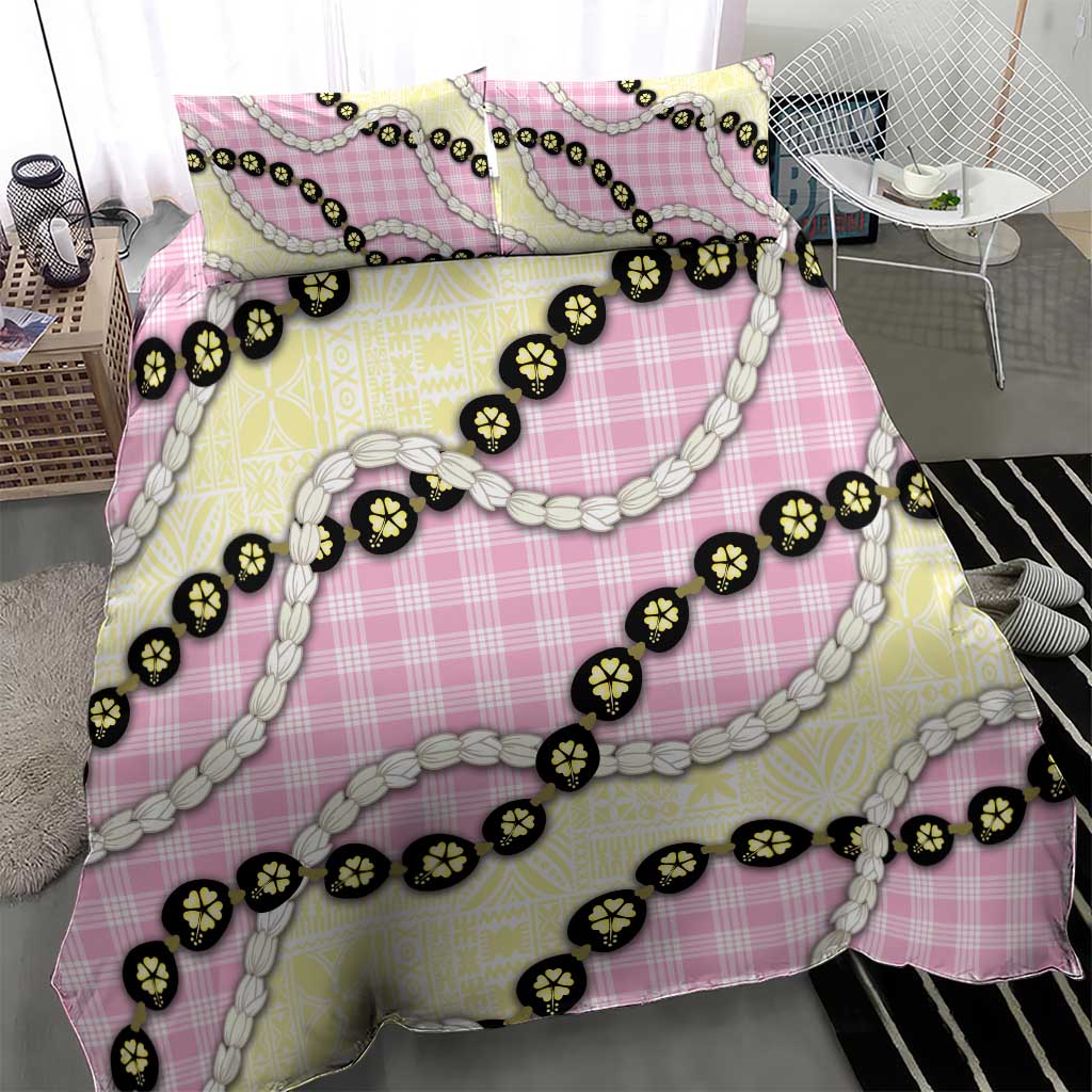 Pink Palaka Hawaii Bedding Set Kukui Nut Pikake Lei Hawaiian Tapa Pattern - Polynesian Pride