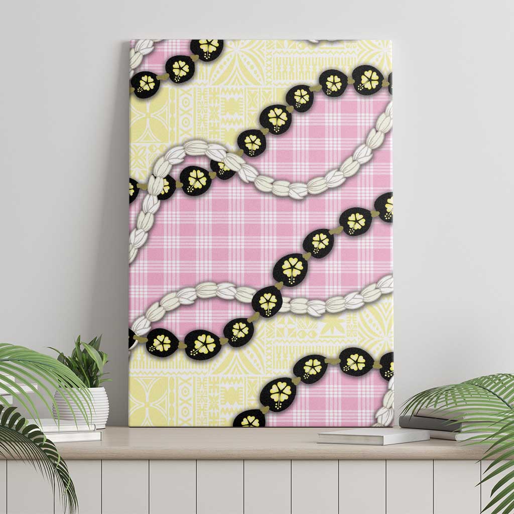 Pink Palaka Hawaii Canvas Wall Art Kukui Nut Pikake Lei Hawaiian Tapa Pattern - Polynesian Pride