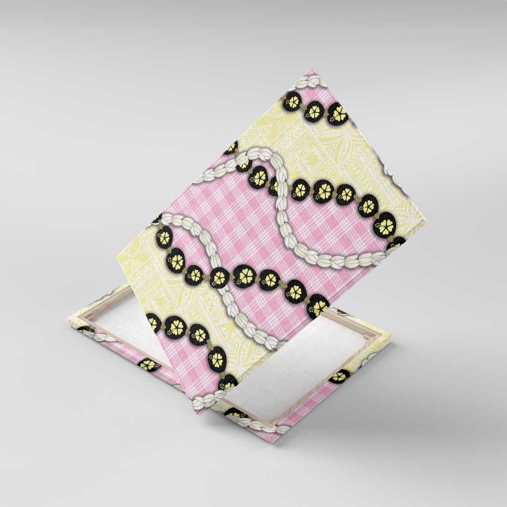 Pink Palaka Hawaii Canvas Wall Art Kukui Nut Pikake Lei Hawaiian Tapa Pattern - Polynesian Pride