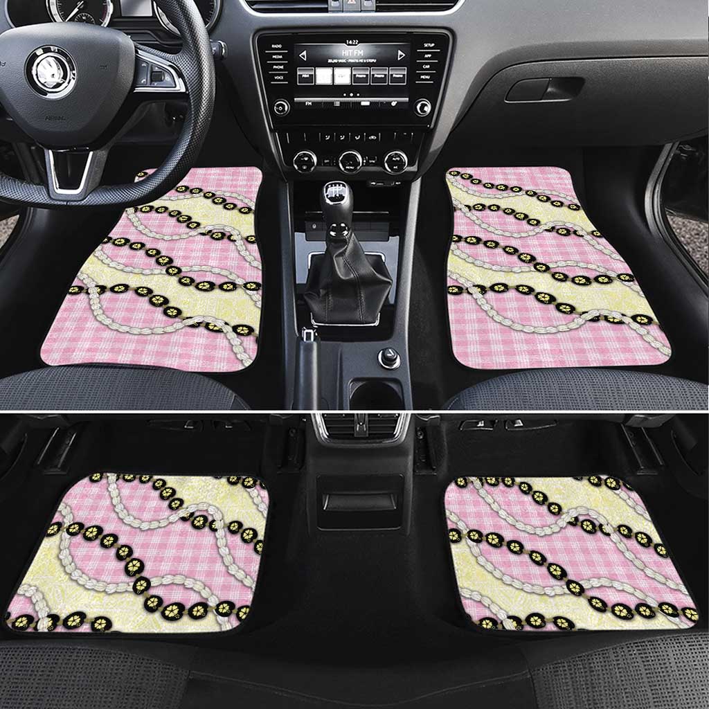 Pink Palaka Hawaii Car Mats Kukui Nut Pikake Lei Hawaiian Tapa Pattern - Polynesian Pride