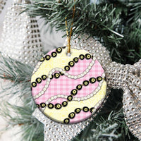 Pink Palaka Hawaii Ceramic Ornament Kukui Nut Pikake Lei Hawaiian Tapa Pattern - Polynesian Pride