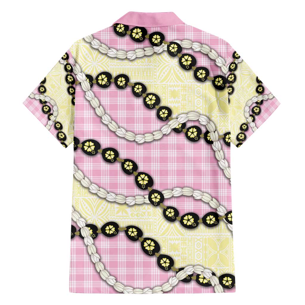 Pink Palaka Hawaii Family Matching Off Shoulder Maxi Dress and Hawaiian Shirt Kukui Nut Pikake Lei Hawaiian Tapa Pattern - Polynesian Pride