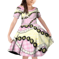 Pink Palaka Hawaii Family Matching Off Shoulder Short Dress and Hawaiian Shirt Kukui Nut Pikake Lei Hawaiian Tapa Pattern - Polynesian Pride