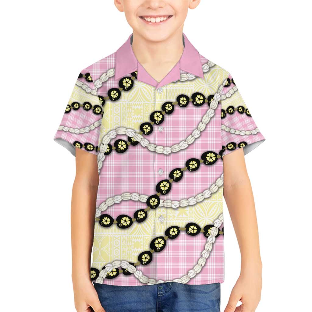 Pink Palaka Hawaii Family Matching Tank Maxi Dress and Hawaiian Shirt Kukui Nut Pikake Lei Hawaiian Tapa Pattern - Polynesian Pride