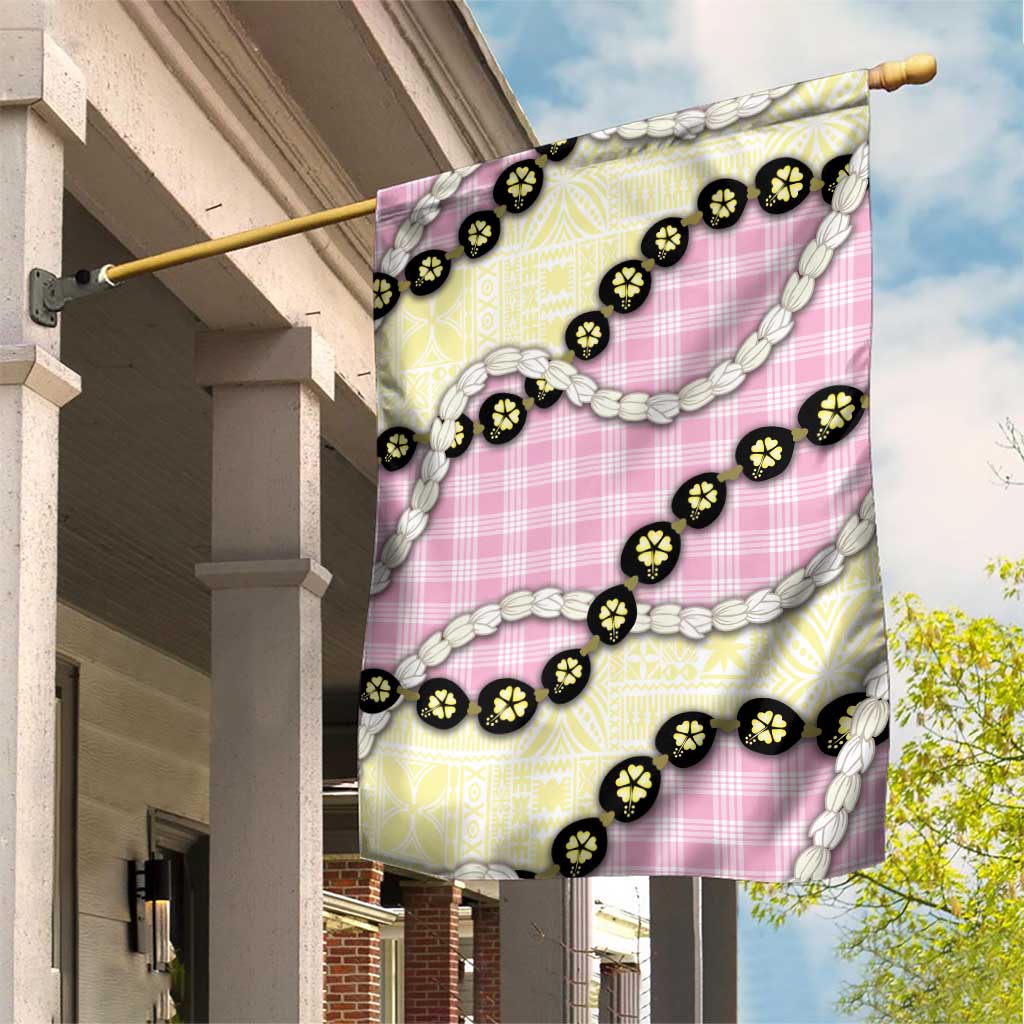 Pink Palaka Hawaii Garden Flag Kukui Nut Pikake Lei Hawaiian Tapa Pattern LT14 House Flag Pink - Polynesian Pride