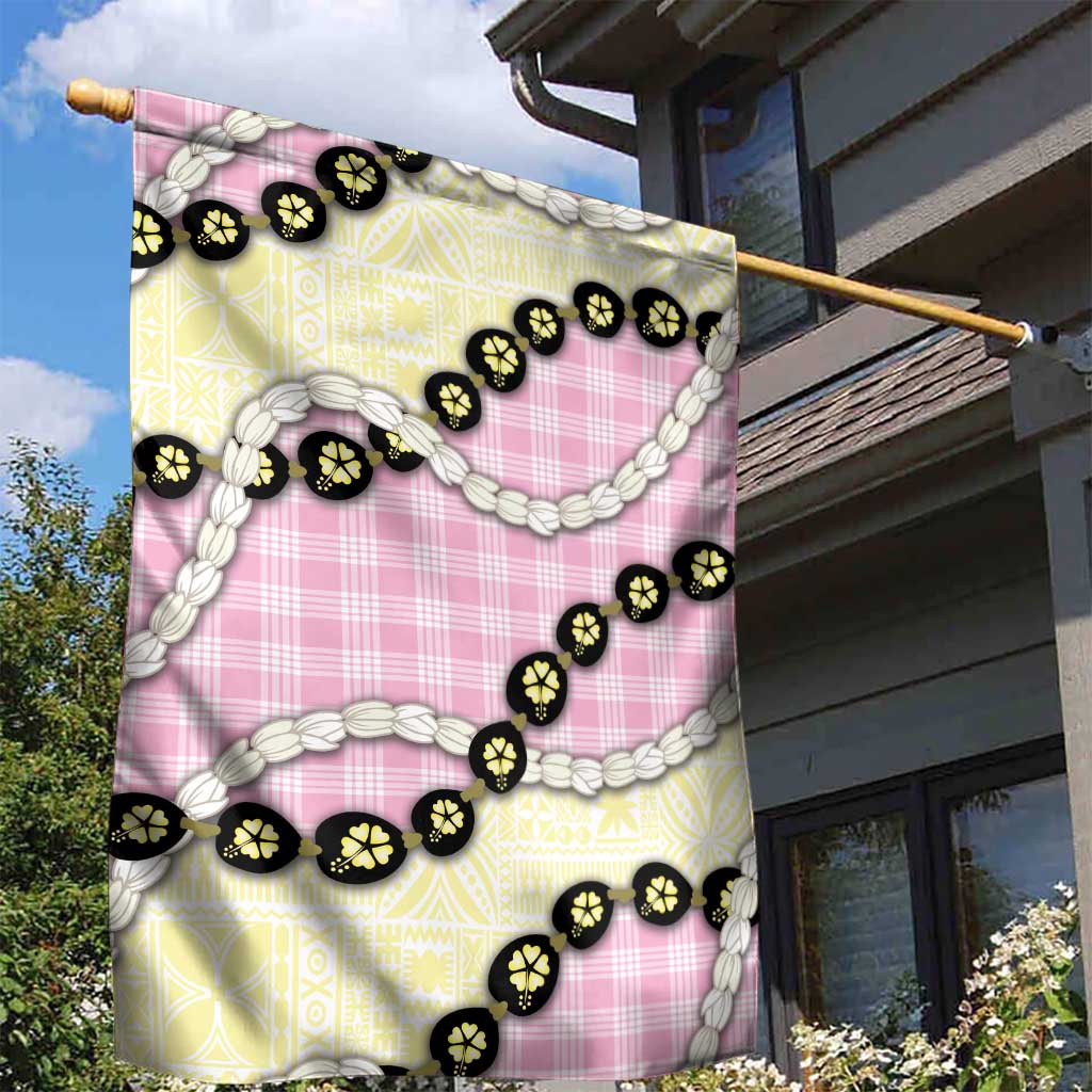 Pink Palaka Hawaii Garden Flag Kukui Nut Pikake Lei Hawaiian Tapa Pattern - Polynesian Pride