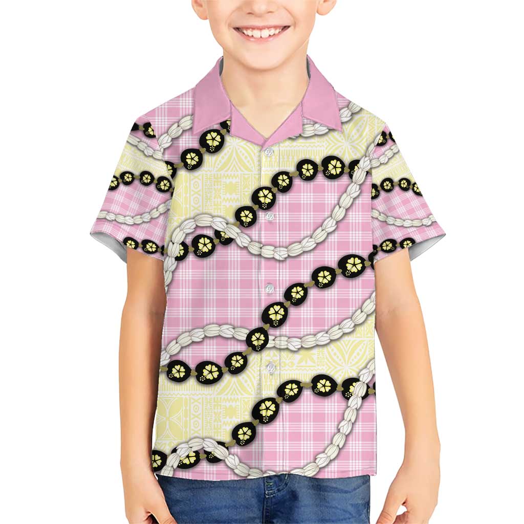 Pink Palaka Hawaii Kid Hawaiian Shirt Kukui Nut Pikake Lei Hawaiian Tapa Pattern - Polynesian Pride