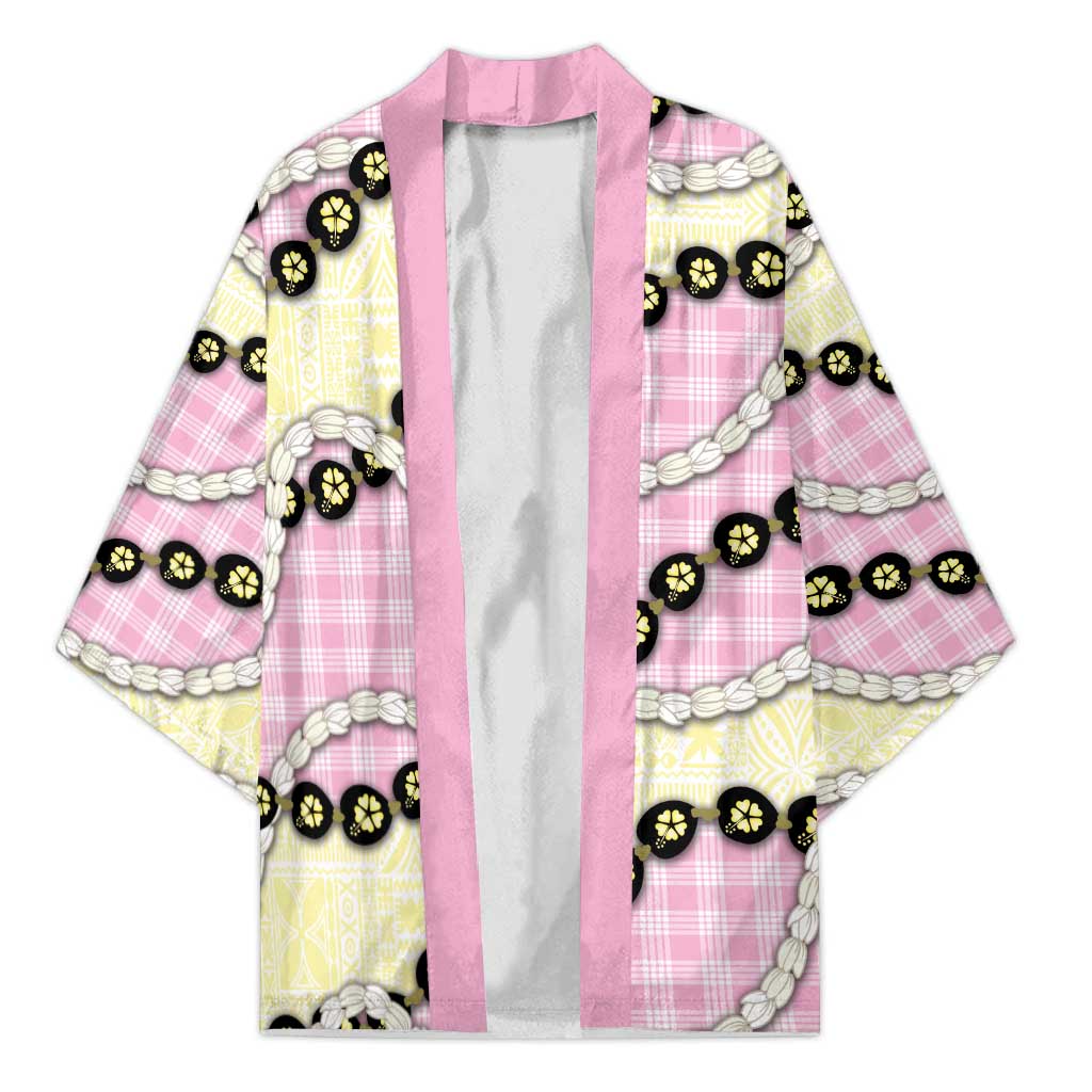 Pink Palaka Hawaii Kimono Kukui Nut Pikake Lei Hawaiian Tapa Pattern - Polynesian Pride