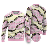 Pink Palaka Hawaii Ugly Christmas Sweater Kukui Nut Pikake Lei Hawaiian Tapa Pattern - Polynesian Pride